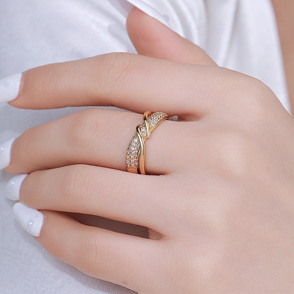 Wholesale Gold Copper Zircon Women S Double Layer Winding Ring Trendy Line Design Jewelry Accessory