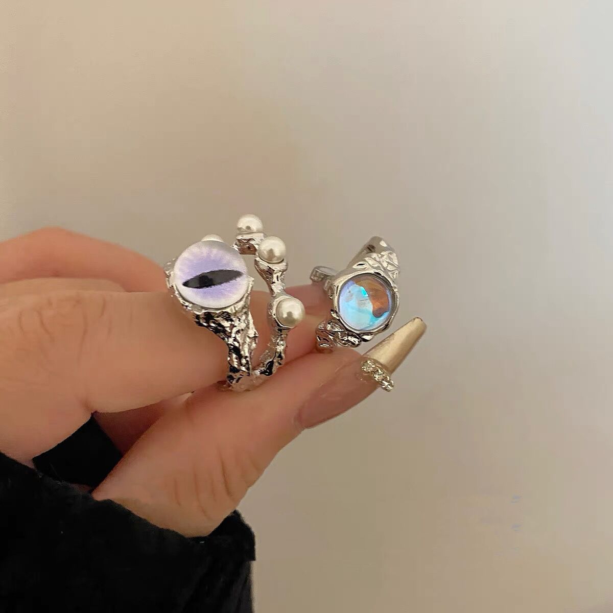 Wholesale metal double cat's eye pearl ring
