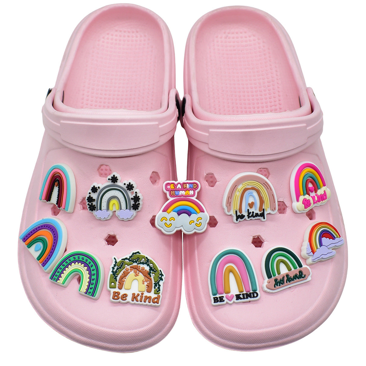 Wholesale Random 100pcs Cartoon Rainbow PVC Soft Rubber Shoe Buckle Decoration ACC-SC-RYY065