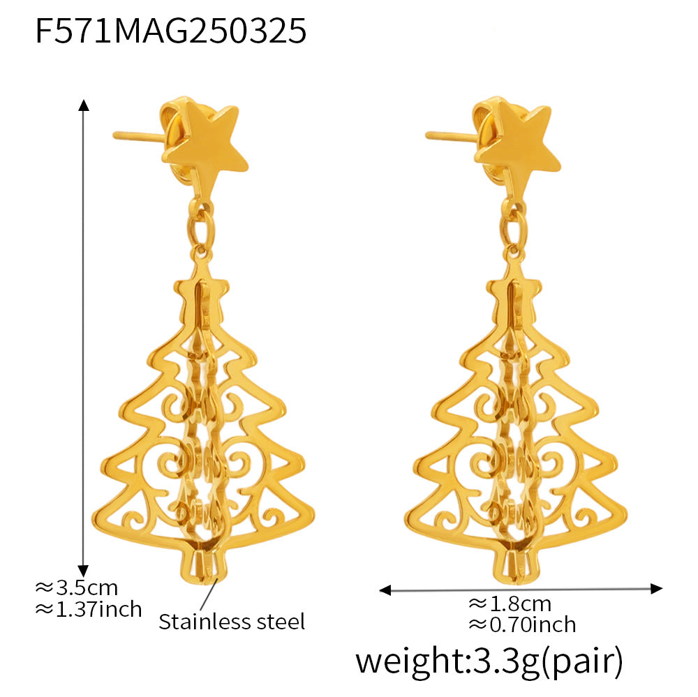 Wholesale Christmas Stainless Steel Creative Tree of Life Earrings
