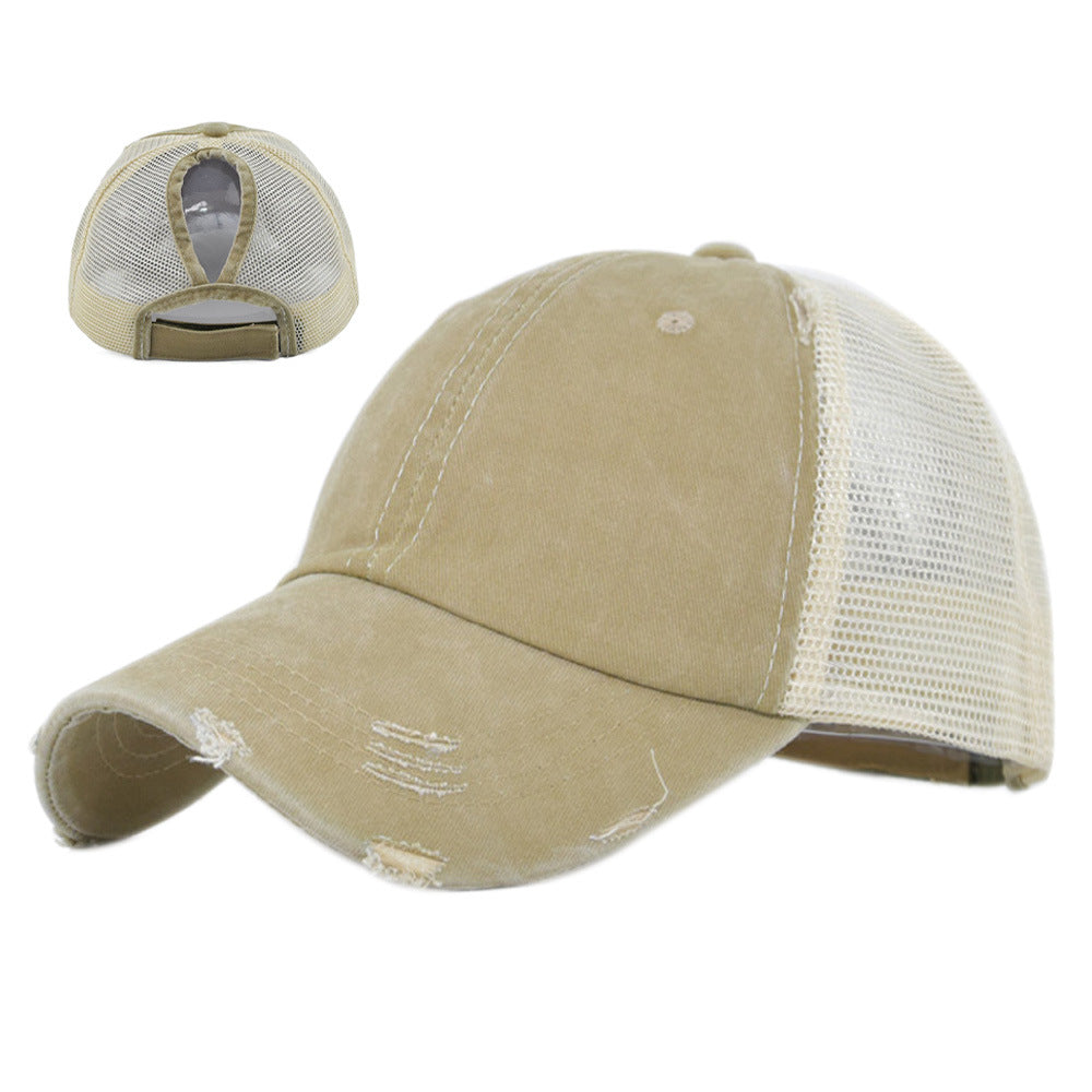 Wholesale Distressed Soft Top Vintage Ponytail Hole Baseball Cap ACC-HT-YMX014