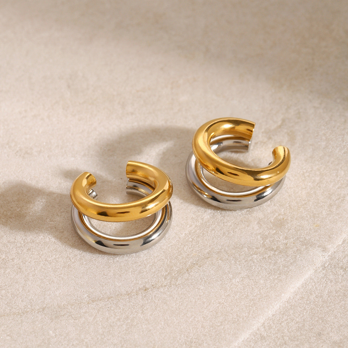 Wholesale 18K gold stainless steel gold and silver color matching double C- shaped ear clip earrings