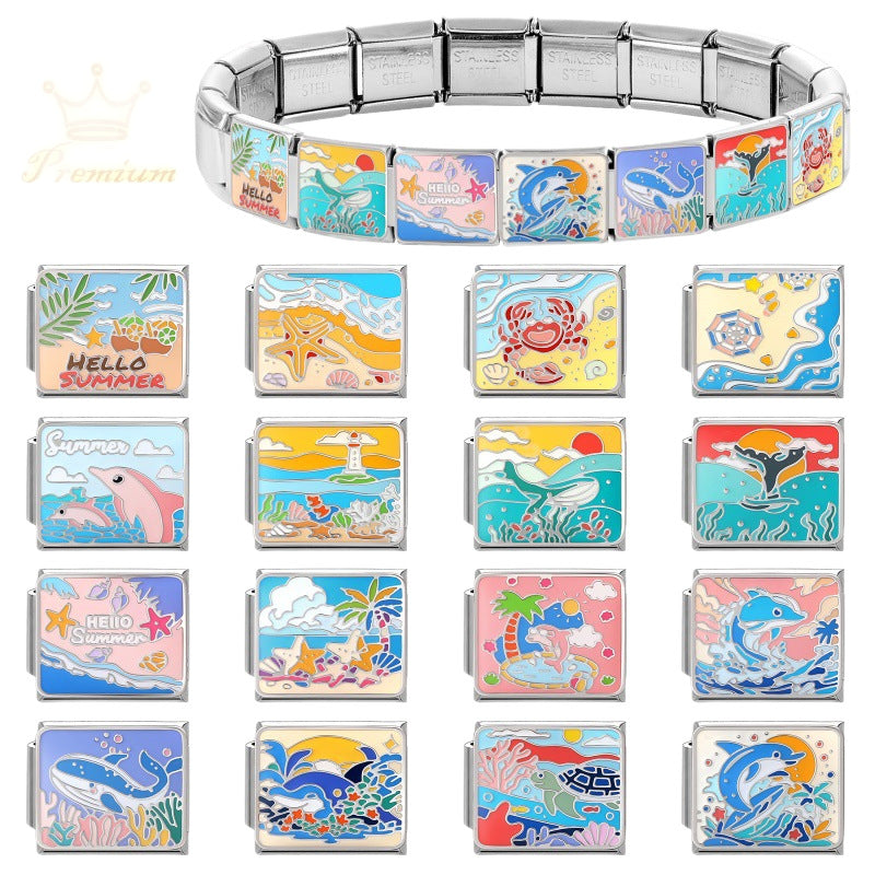 Wholesale Italian Style Ocean Animal DIY Bracelet Charm Set Stainless Steel Fashion Accessory Boutique Resale Gift