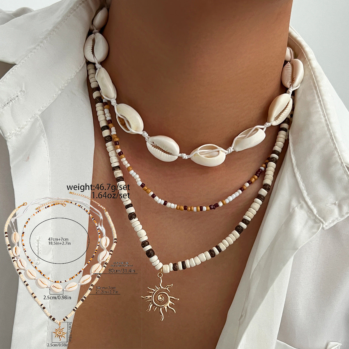 Wholesale Beach Holiday Style nut Shell Bead Necklace Men Sun Pendant Fashion Accessory