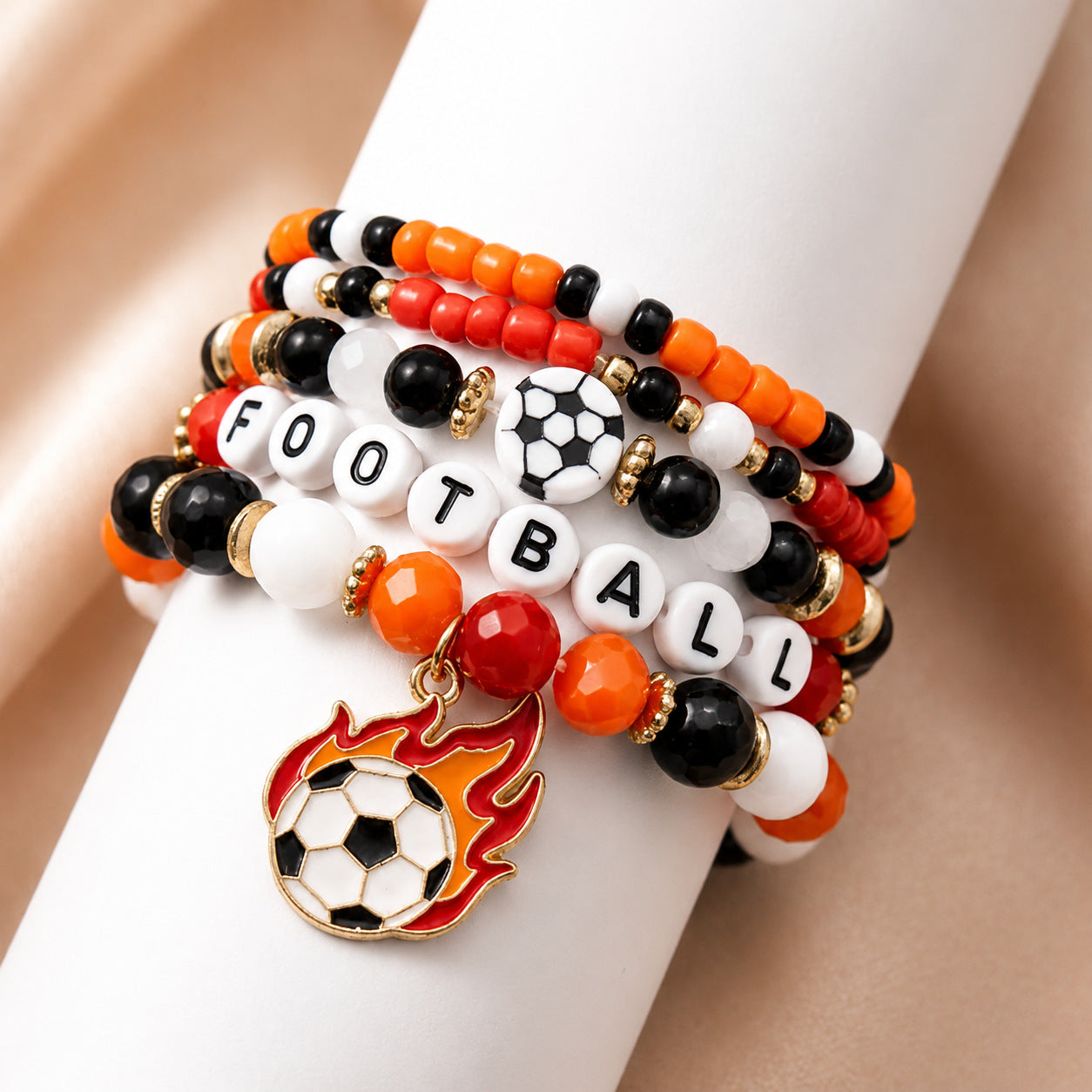 Wholesale Natural Stone Handmade Beads Football Bracelet Set Trendy Fashion Accessory