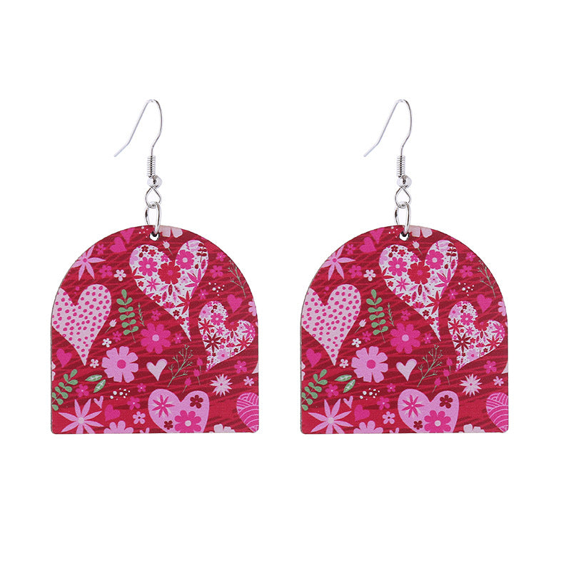 Wholesale Valentine's Day Love LOVE Printed Letters Wooden Earrings ACC-ES-ChouT002