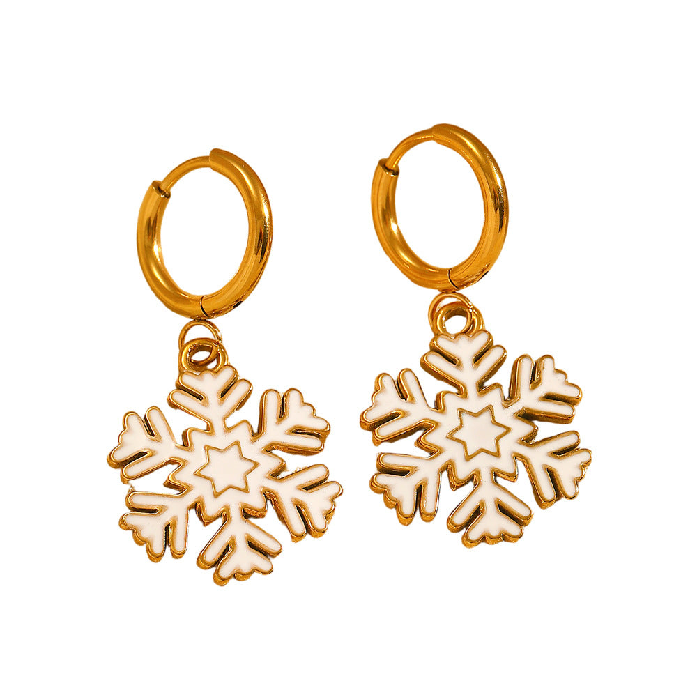Wholesale Christmas Snowflake Earrings Stainless Steel Electroplated Jewelry Accessory for Gift and Boutique Resale