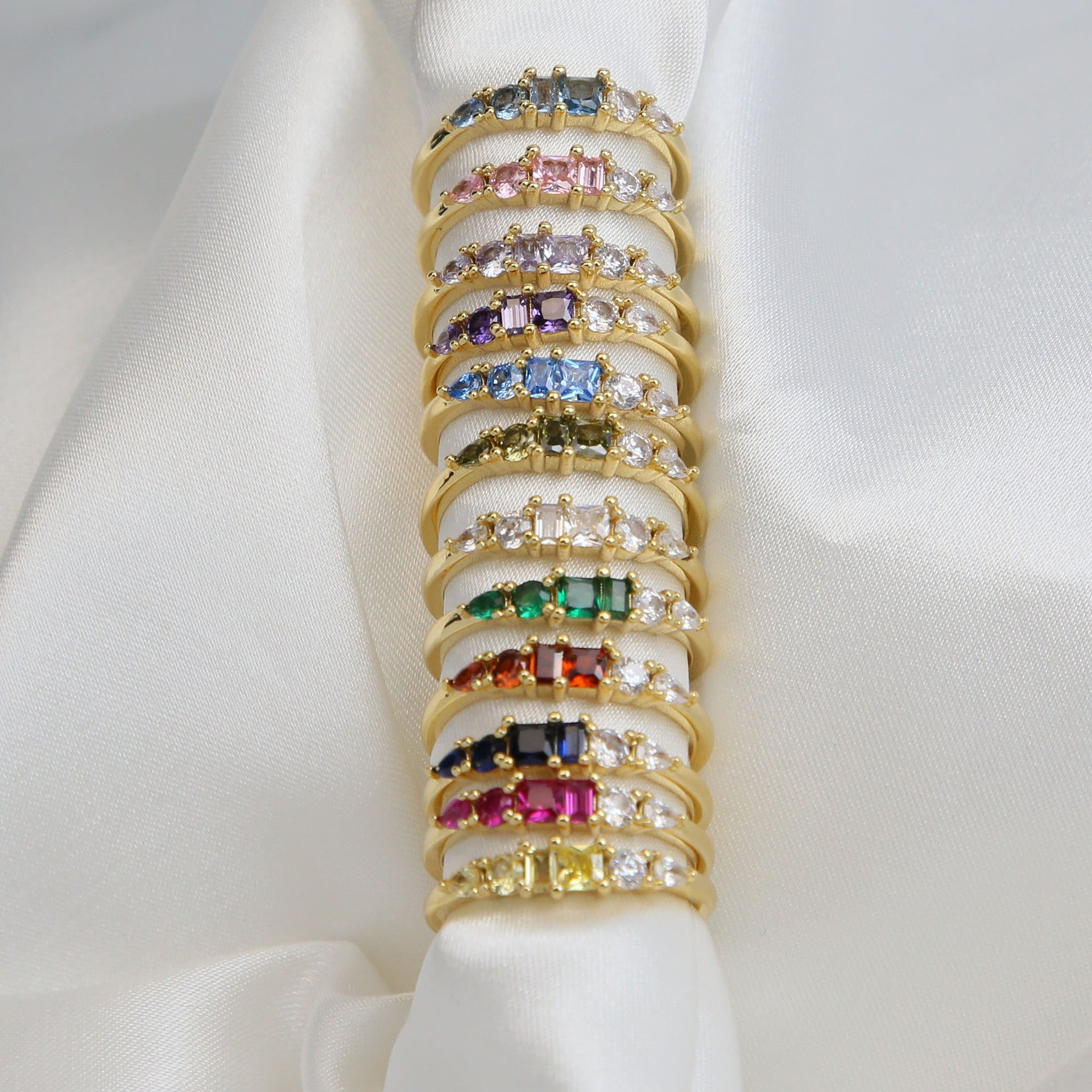Wholesale 18K Color Zirconium Ladder Square December  Ring