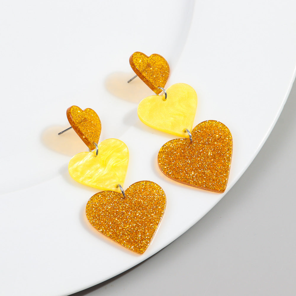 Wholesale Valentine's Day peach heart love glitter acrylic color love earrings