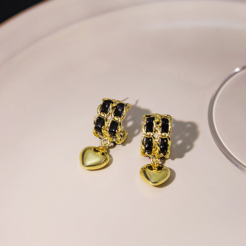 Wholesale Double Leather Chain Love Earrings