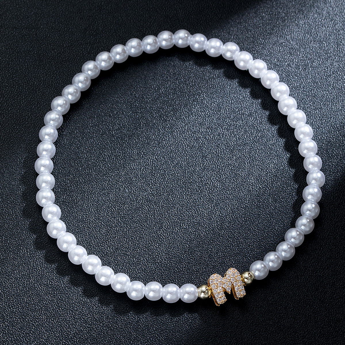 Wholesale Brass inlaid zirconium letter pearl beaded elastic anklet