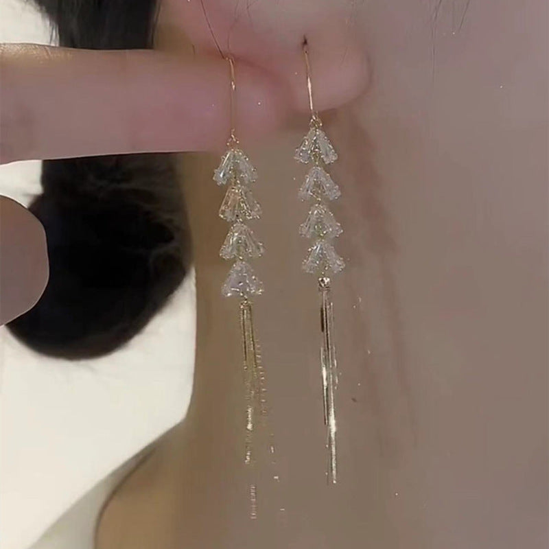 Wholesale  Long Diamond-encrusted Wheat Tassel  Earrings