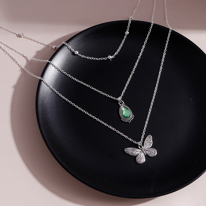 Wholesale Teardrop-shaped Zircon Multi-layer Butterfly Clavicle Necklace ACC-NE-YueSen014