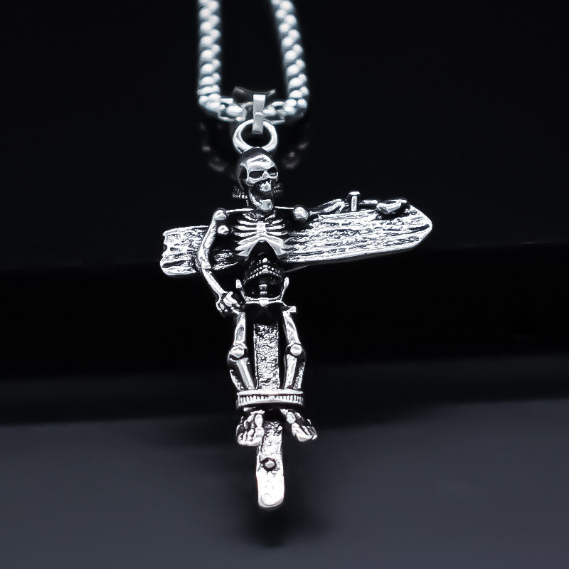 Wholesale Retro Skull Cross Pendant Necklace Silver Alloy Couples Jewelry Fashion Accessory For Boutique Resale