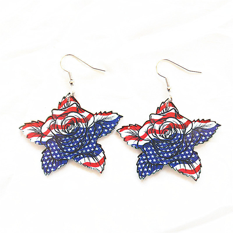 Wholesale Independence Day Flag Five-star Shoes Unicorn Mushroom Earrings ACC-ES-XN037