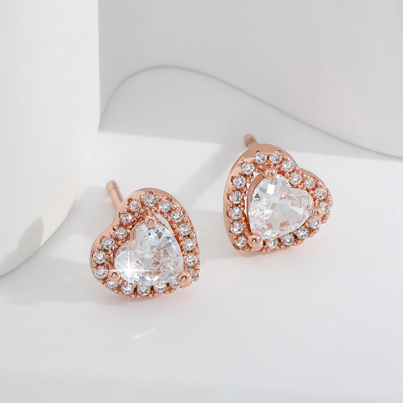 Wholesale Heart Shape Diamond Copper S925 Silver Needle Earrings ACC-ES-YingRong004