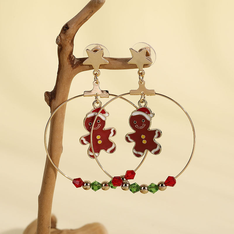 Wholesale Christmas Big Gold Hoop Red and Green Small Beads Star Earrings ACC-ES-Boman002
