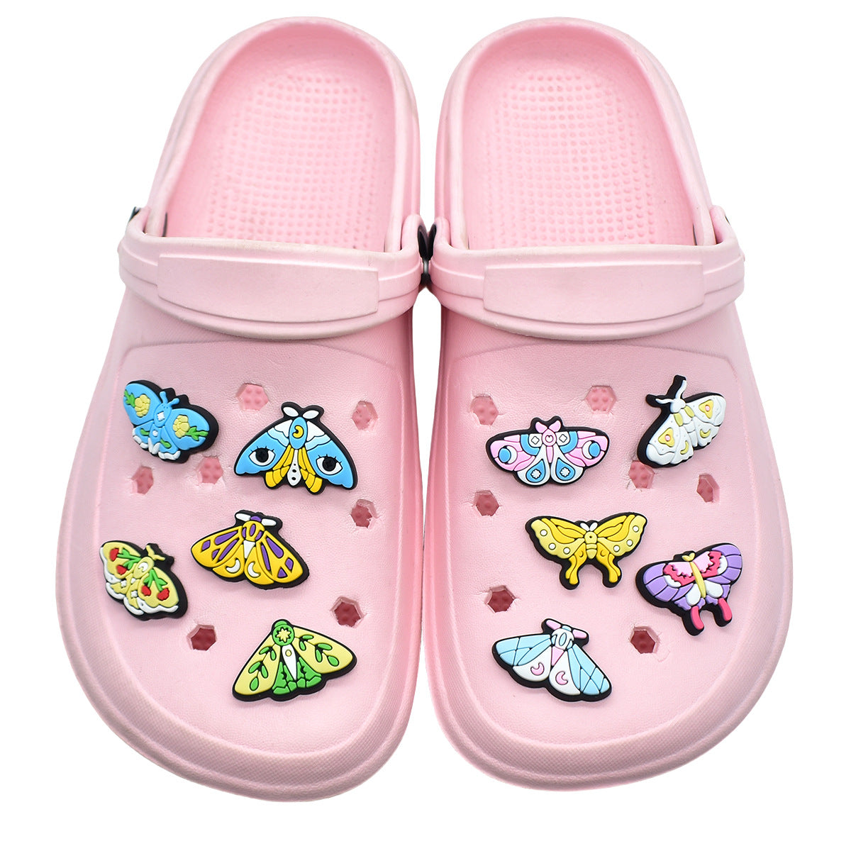Wholesale   Random 100pcs Colorfulful Moth Series PVC Soft Rubber Shoe Buckle Decoration