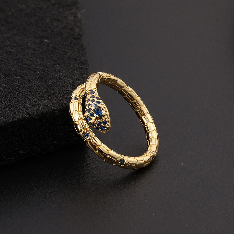 Wholesale Vintage Snake Design Copper Zircon Open Ring Trendy Women S Jewelry Accessory Gift