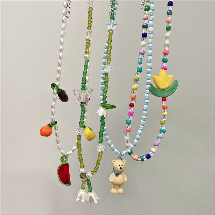 Wholesale  Retro Color Beaded Flower Necklace