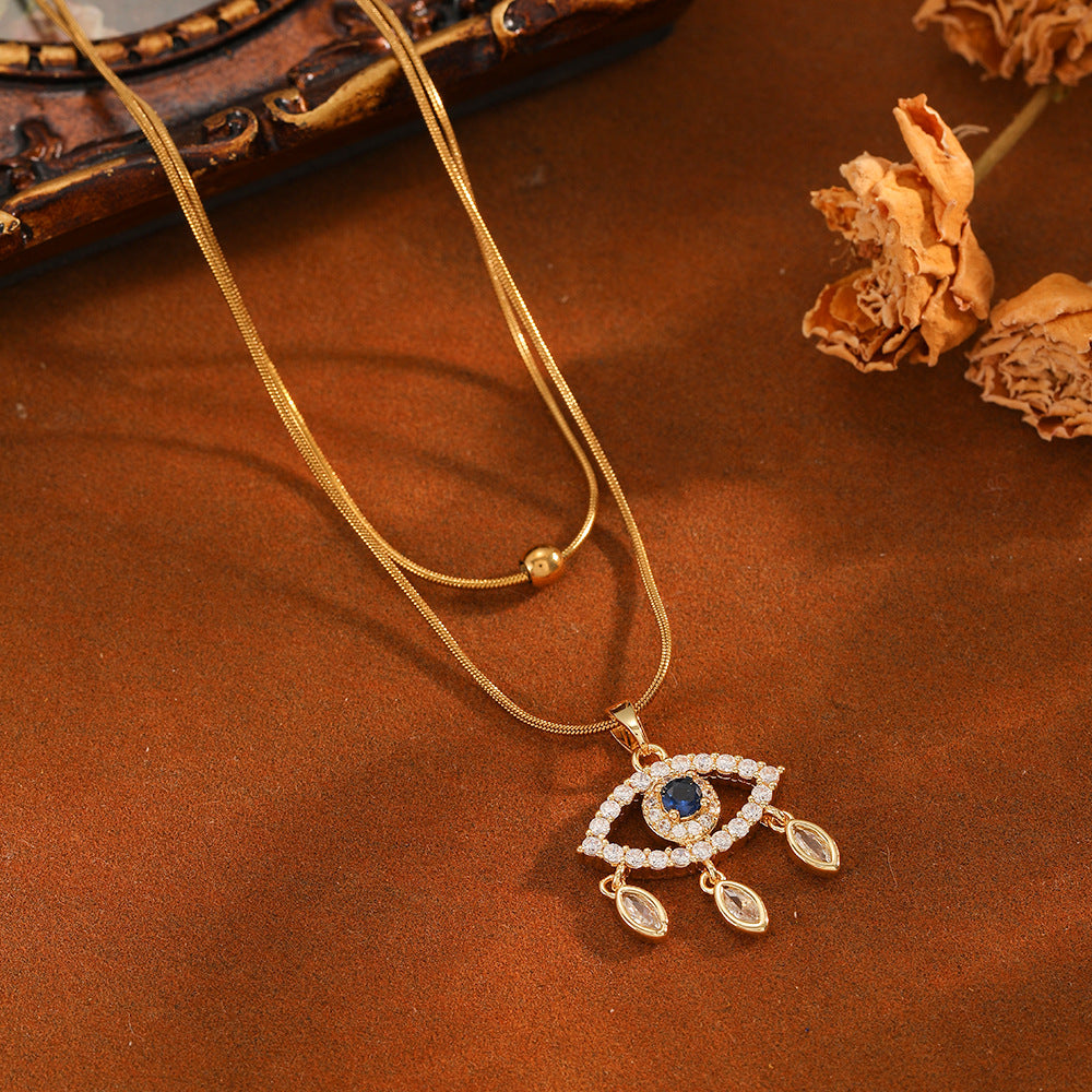 Wholesale Evil Eye Micro-Set Cubic Zirconia Necklace Titanium Steel Chain Fashion Jewelry Accessory Boutique Resale