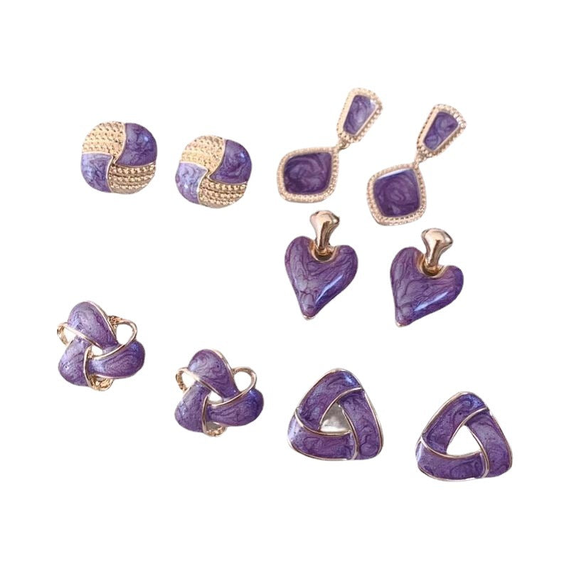 Wholesale French Retro Purple Dripping Glaze Love Earrings Alloy Fashion Accessory for Women