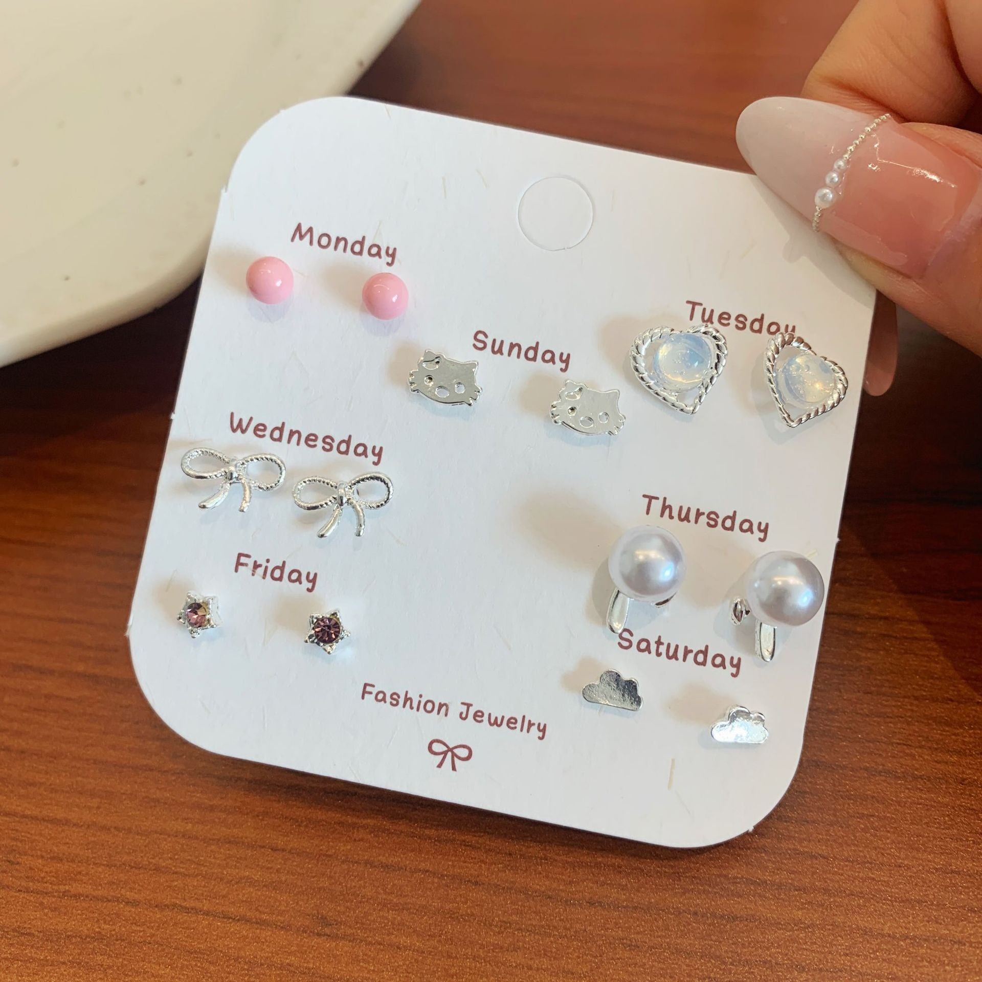 Wholesale Autumn Colorful Butterfly Flower Pearl Earring Set Silver Needle Small Sweet Earrings