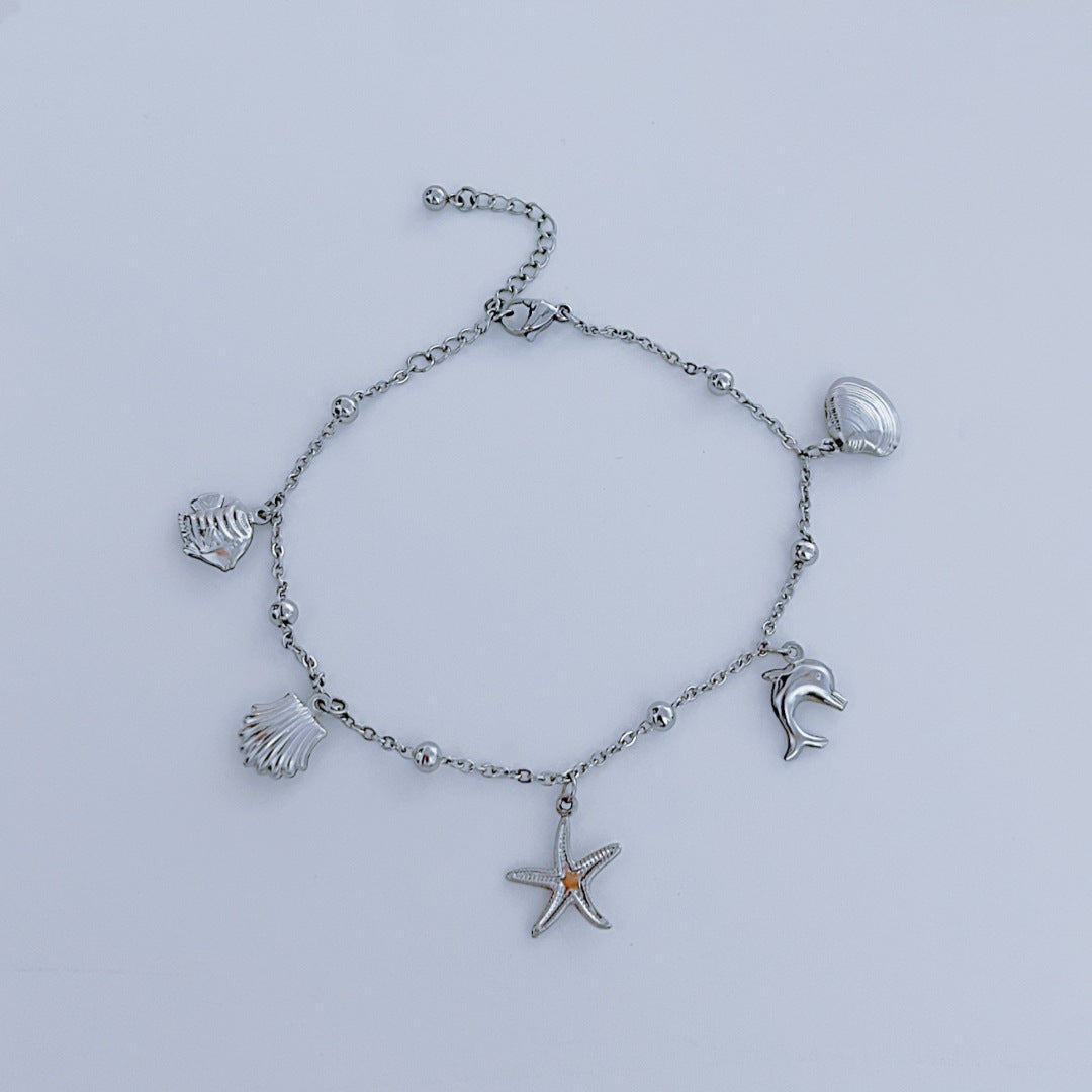 Wholesale Stainless Steel Starfish Shell Dolphin Pendant  Anklet