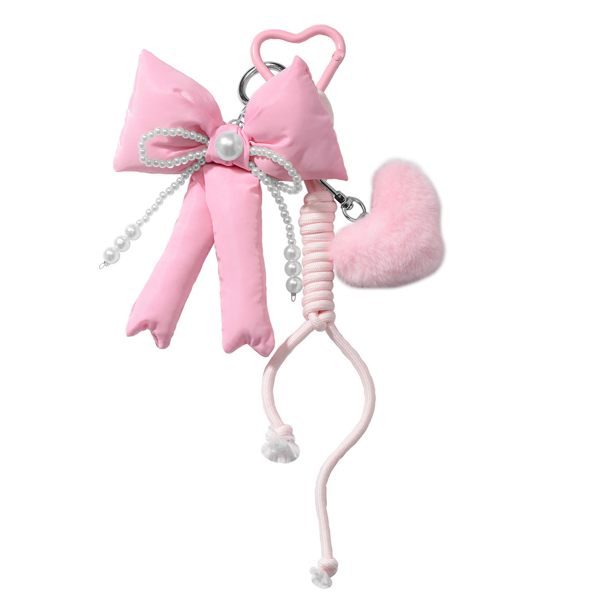 Wholesale Zinc alloy pink twistable stick bowknot and heart-shaped keychain