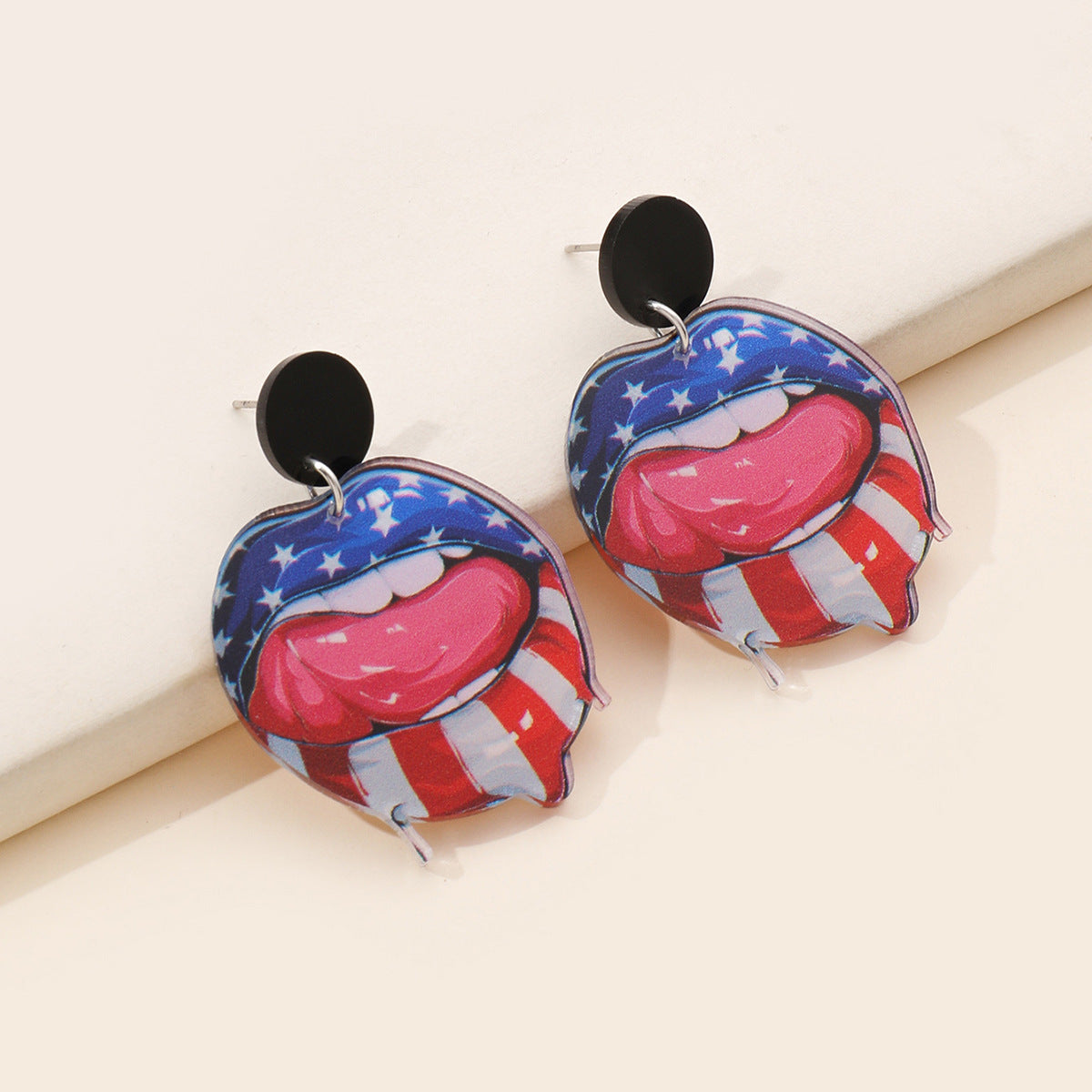 Wholesale  Independence Day Festival Elements Red White Blue Tri-color Flat Printing Acrylic Earrings