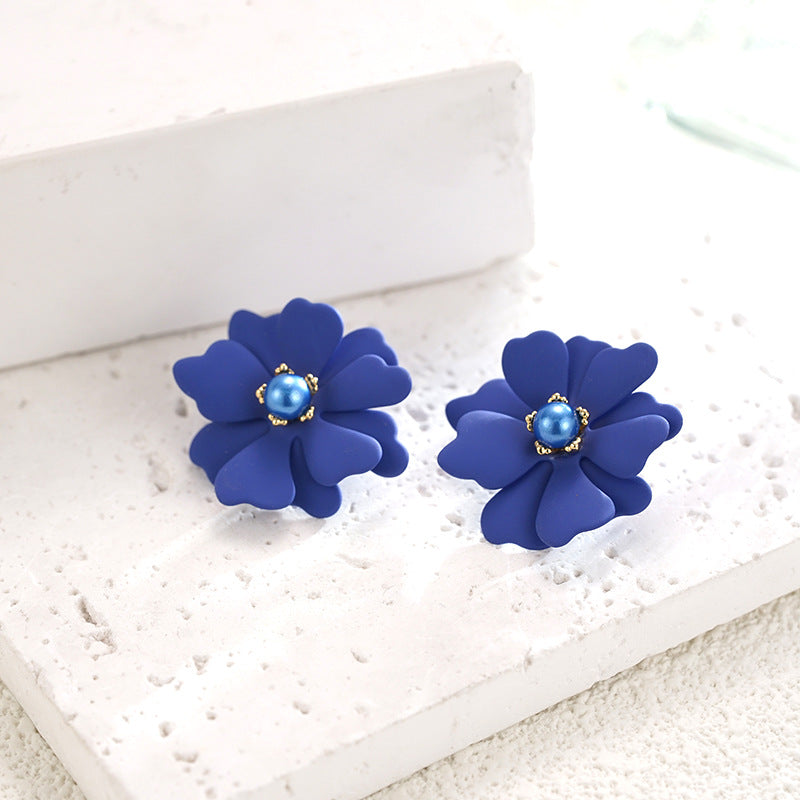 Wholesale 925 Silver Needle  Red Flower Stud Earrings