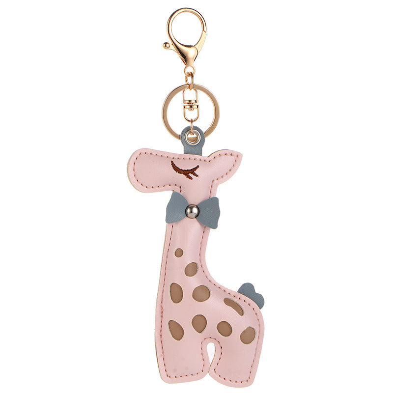 Wholesale Cartoon Cute PU Giraffe Keychain Pendant Embroidered Hollow Fawn Bag Pendant