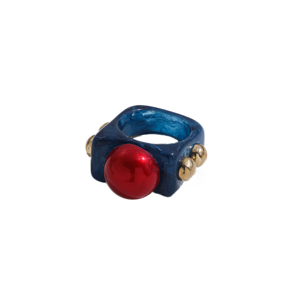 Wholesale resin ring golden diamond candy color geometric  ring