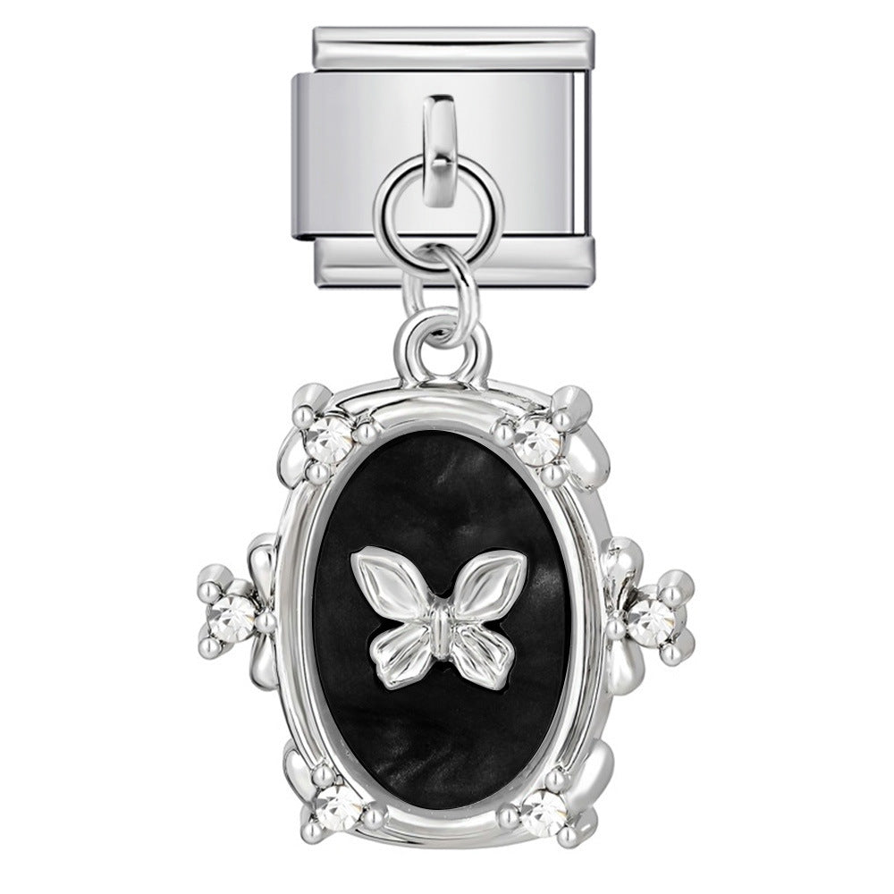 Wholesale Italian Charm Bracelet 9mm DIY Oval pendant butterfly  Creative Stainless Steel Composable Bracelet