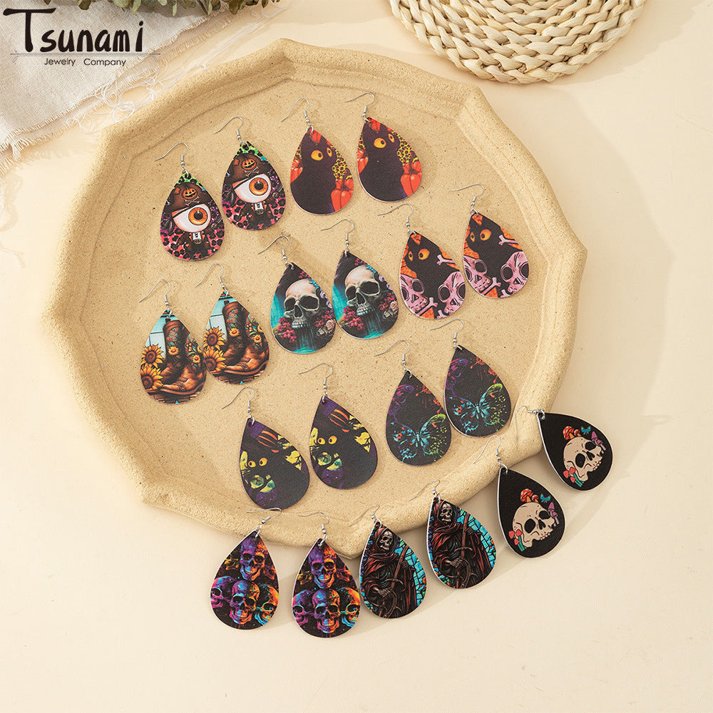 Wholesale  Halloween double-sided PU leather drop earrings
