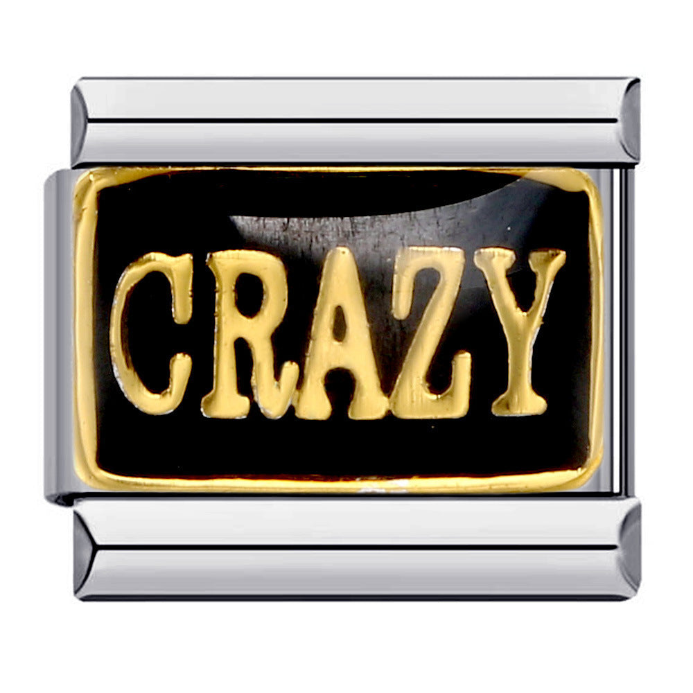 Wholesale Cartoon Italian Modular DIY Bracelet Stainless Steel Black Gold Plated Jewelry Accessory for Boutique Resale