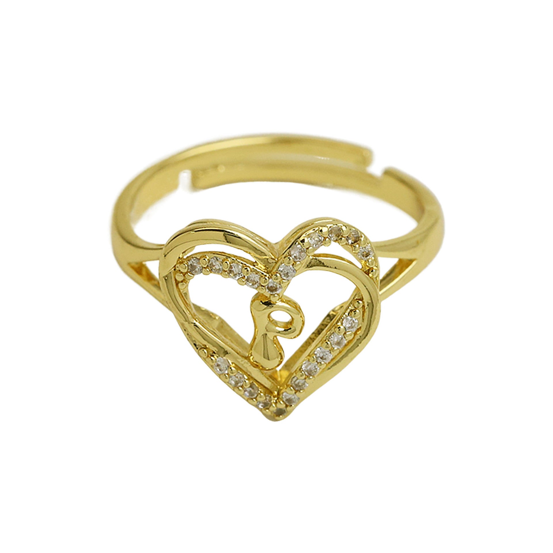Wholesale  gold love heart-shaped 26 English letters open heart fashion  ring