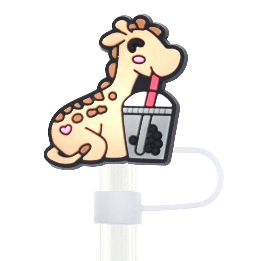 Wholesale Random 100pcs Cartoon Animal Milk Tea Cup 10mm PVC Soft Straw Tube Cap ACC-SCR-RYY084