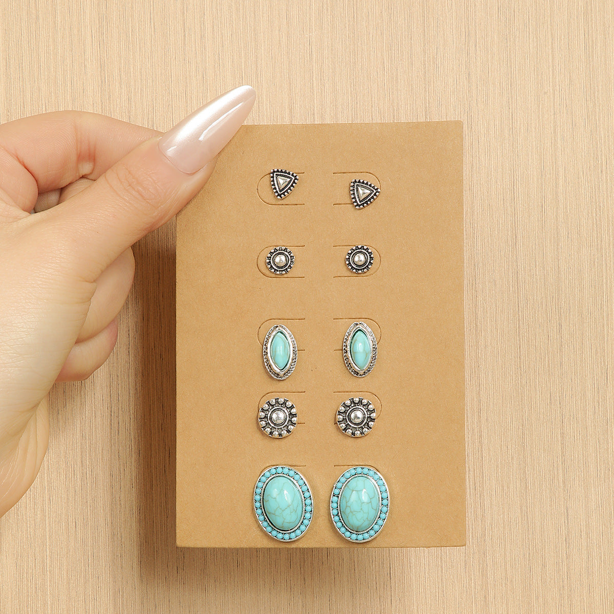 Wholesale retro western turquoise flower love earrings suit