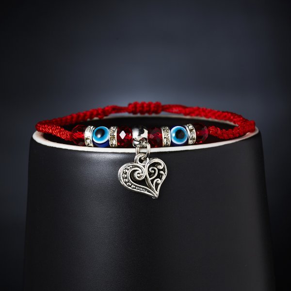 Bracciale regolabile intrecciato con corda rossa, occhio blu, gufo, tartaruga, farfalla, palma, occhio blu, all'ingrosso