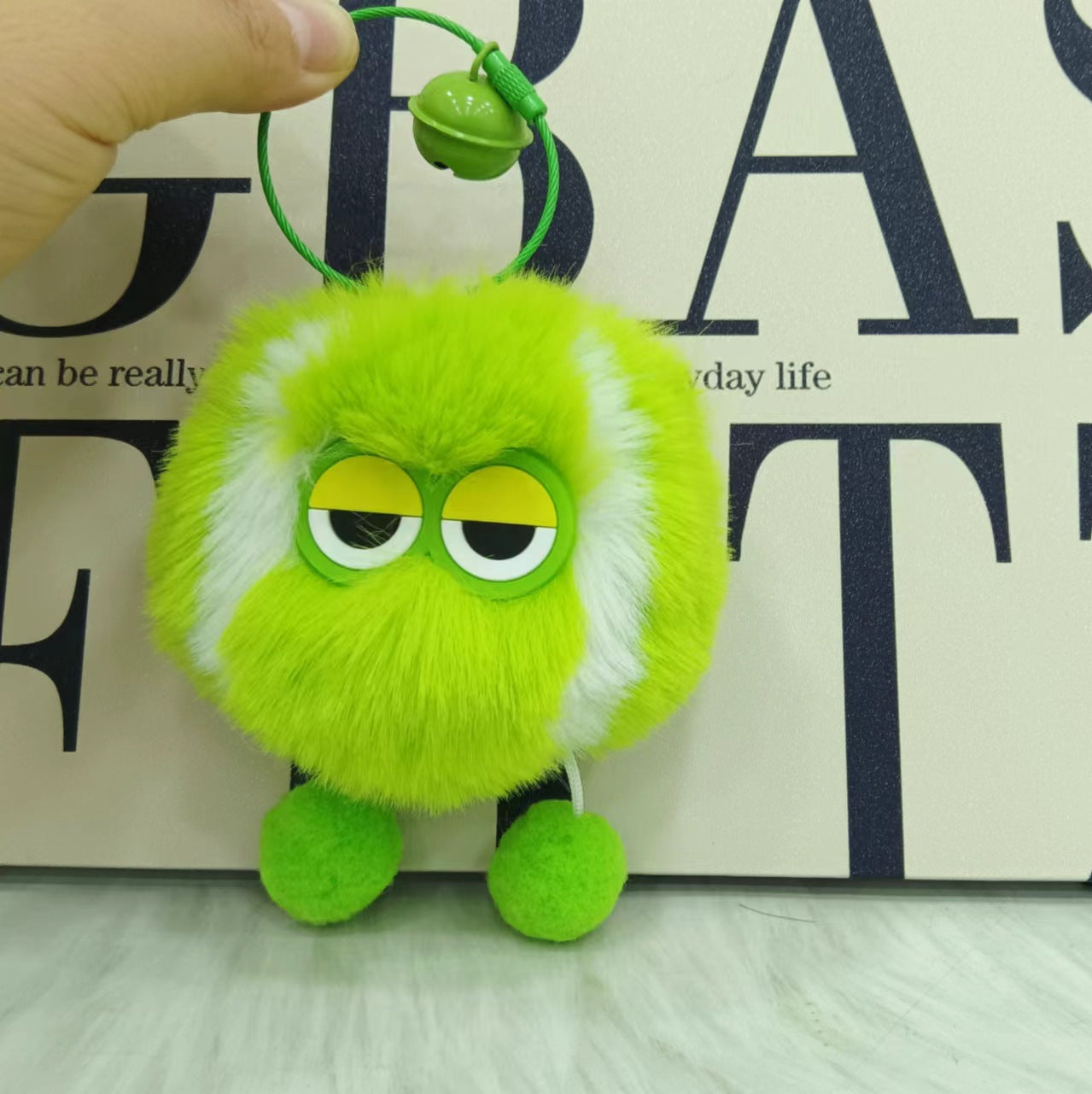 Wholesale cute little tennis ball rex rabbit fur keychain