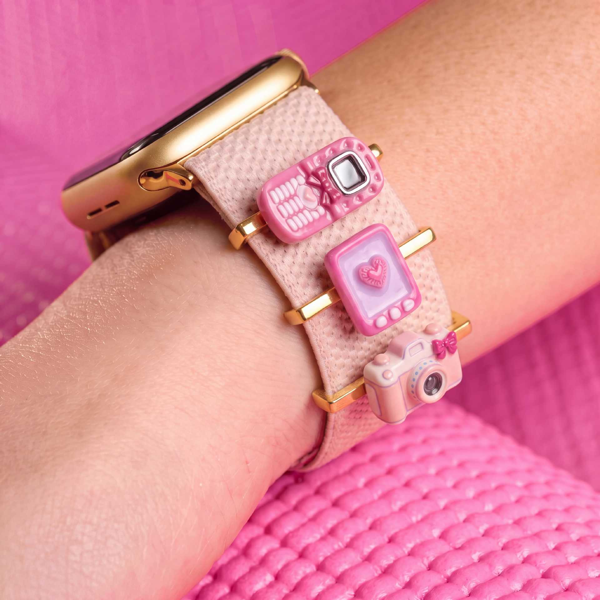 Wholesale 18K Gold Plated Stainless Steel Pink Fitness Tracker Charm Chic DIY Jewelry Accessory For Party Resale