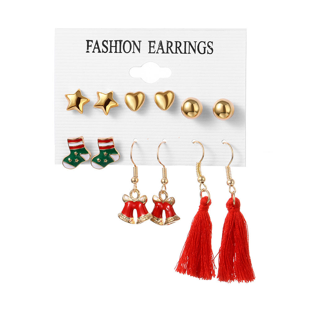 Wholesale Christmas Bell Elk Earrings Six-piece Set ACC-ES-Anduo003