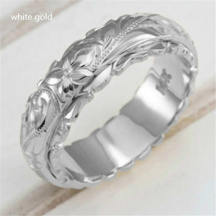 Wholesale Rose Flower 14k Gold Plated Floating Engraved Pinky Rings ACC-RS-Yudie004