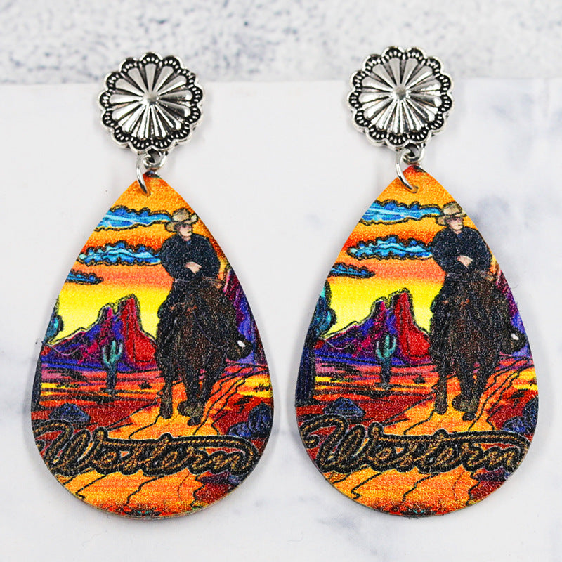 Wholesale Leather water drop earrings