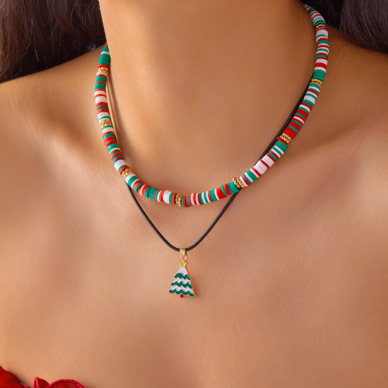 Wholesale Christmas cartoon Christmas tree snowman multi-layer necklace