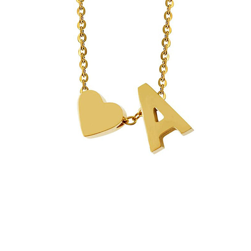 Wholesale Trendy Heart Letter Love Necklace Titanium Steel Gold Inlaid Fashion Jewelry Accessory