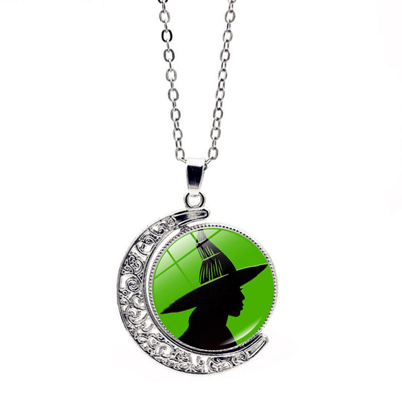 Wholesale witch necklace double sided rotating moon evil sweater chain