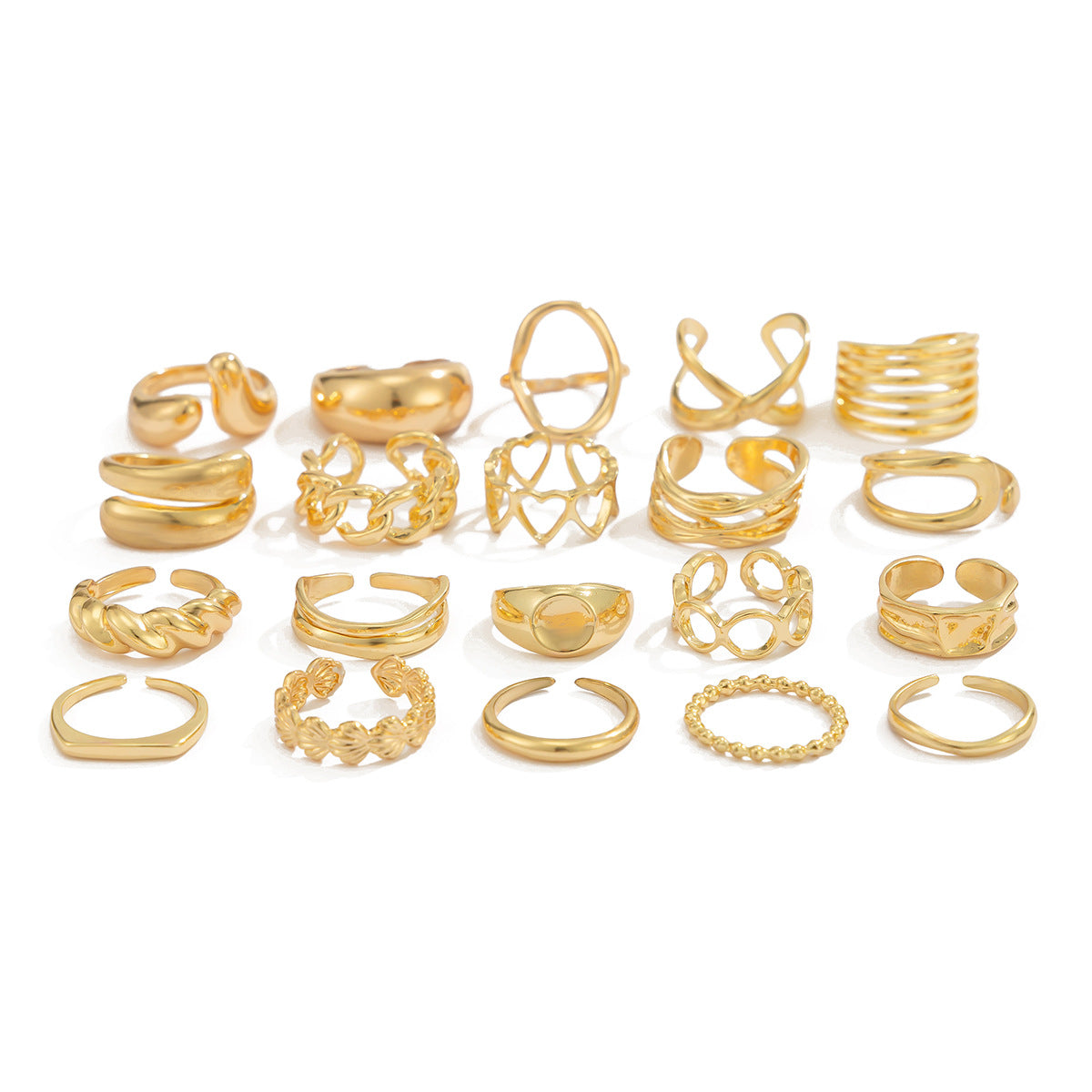 Wholesale Metal Glossy Water Drop Geometric Disc Hollow Ring Set