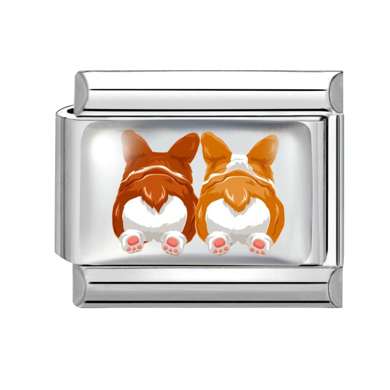 Wholesale Dog Italian Charms DIY square Single Section Creative Stainless Steel Composable Bracelet